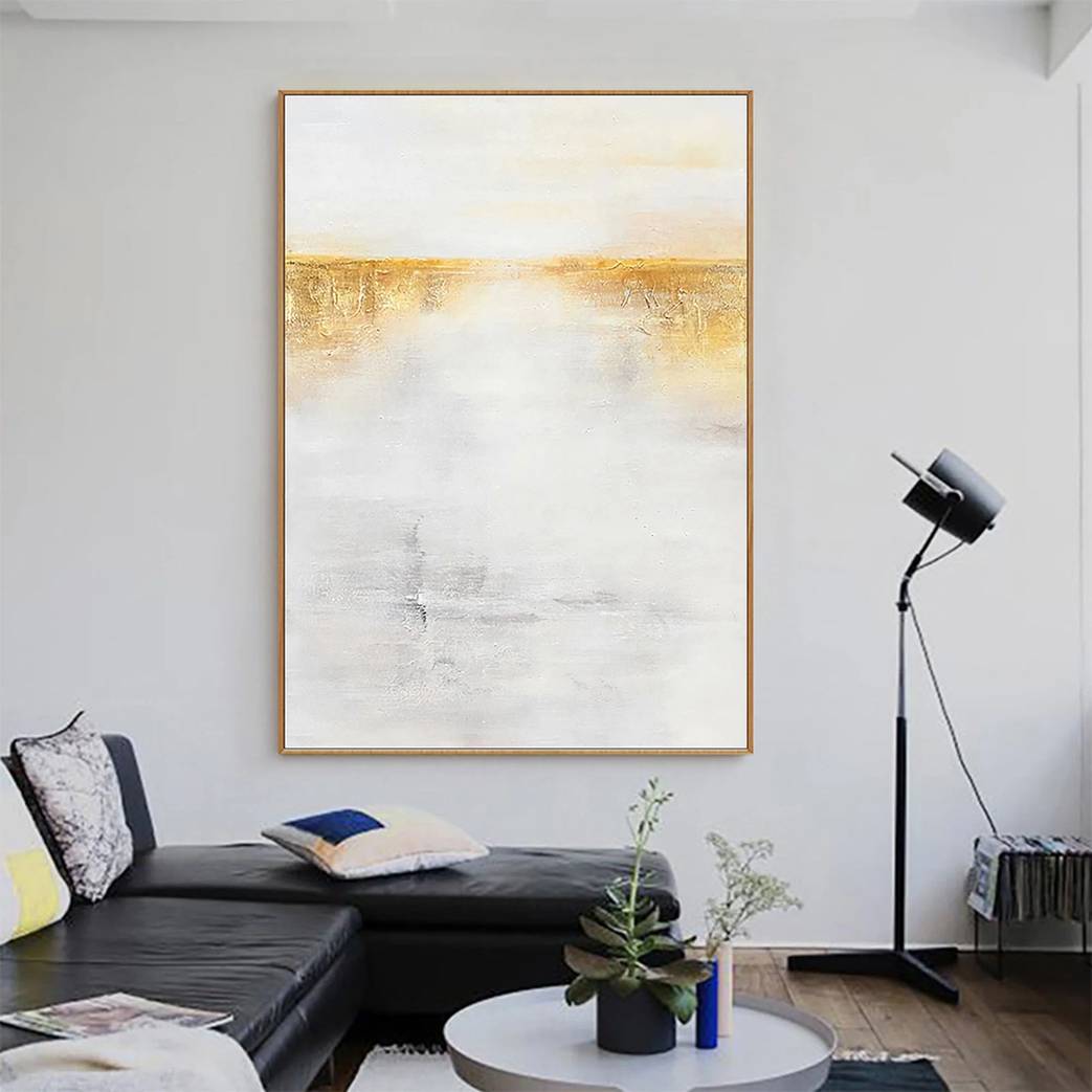 Golden Original Leaf Minimalist Abstract Canvas Artwork KCH7V